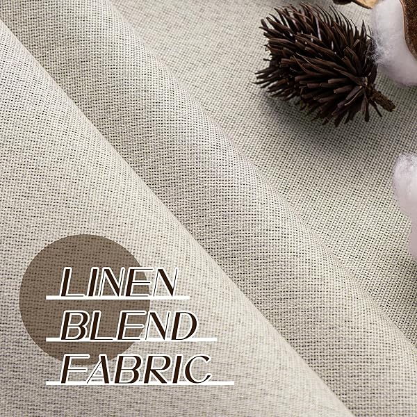 LCOOMZEN 100% BLACKOUT NATURAL LINEN CURTAINS 84 INCH LENGTH 2 PANELS SET FOR BEDROOM, NOISE REDUCING THERMAL INSULATED LIGHTWEIGHT COMPLETELY BLACKOUT GROMMET DRAPES, NATURAL, W52 X L84, 2 PANELS