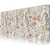 Floral Desk Mat Cute Wildflowers Large Mouse Pad Extended Plant Gaming Mousepad XL Keyboard Mouse Mat Nature Botanical Aesthetic Desk Pad 31.5"x11.8" for Work Office Decor Gifts