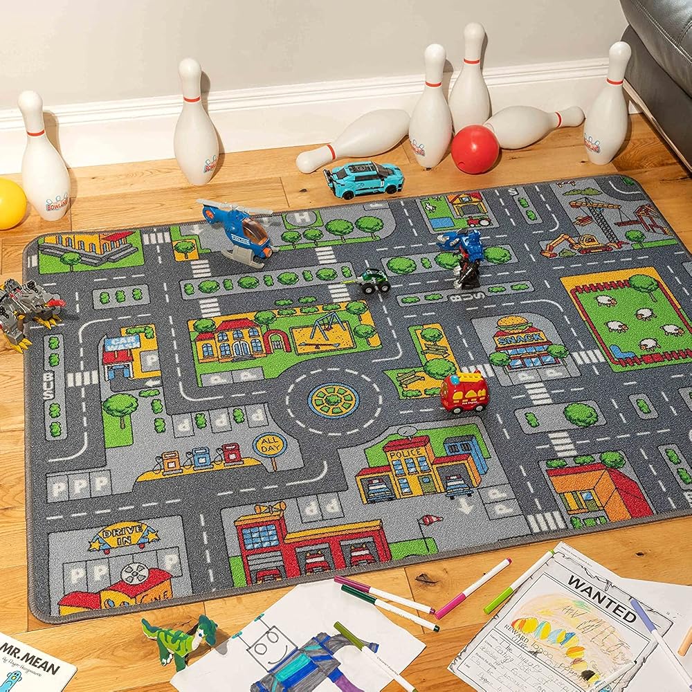The Rug House City Town Car Playmat 80x120 cm Non Slip Educational Nursery