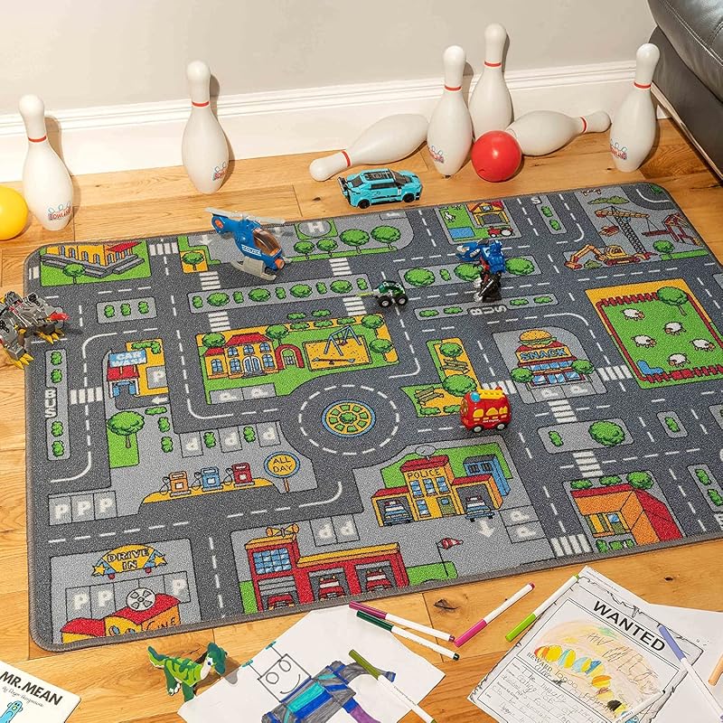The Rug House City Town Car Playmat 80x120 cm Non Slip Educational Nursery