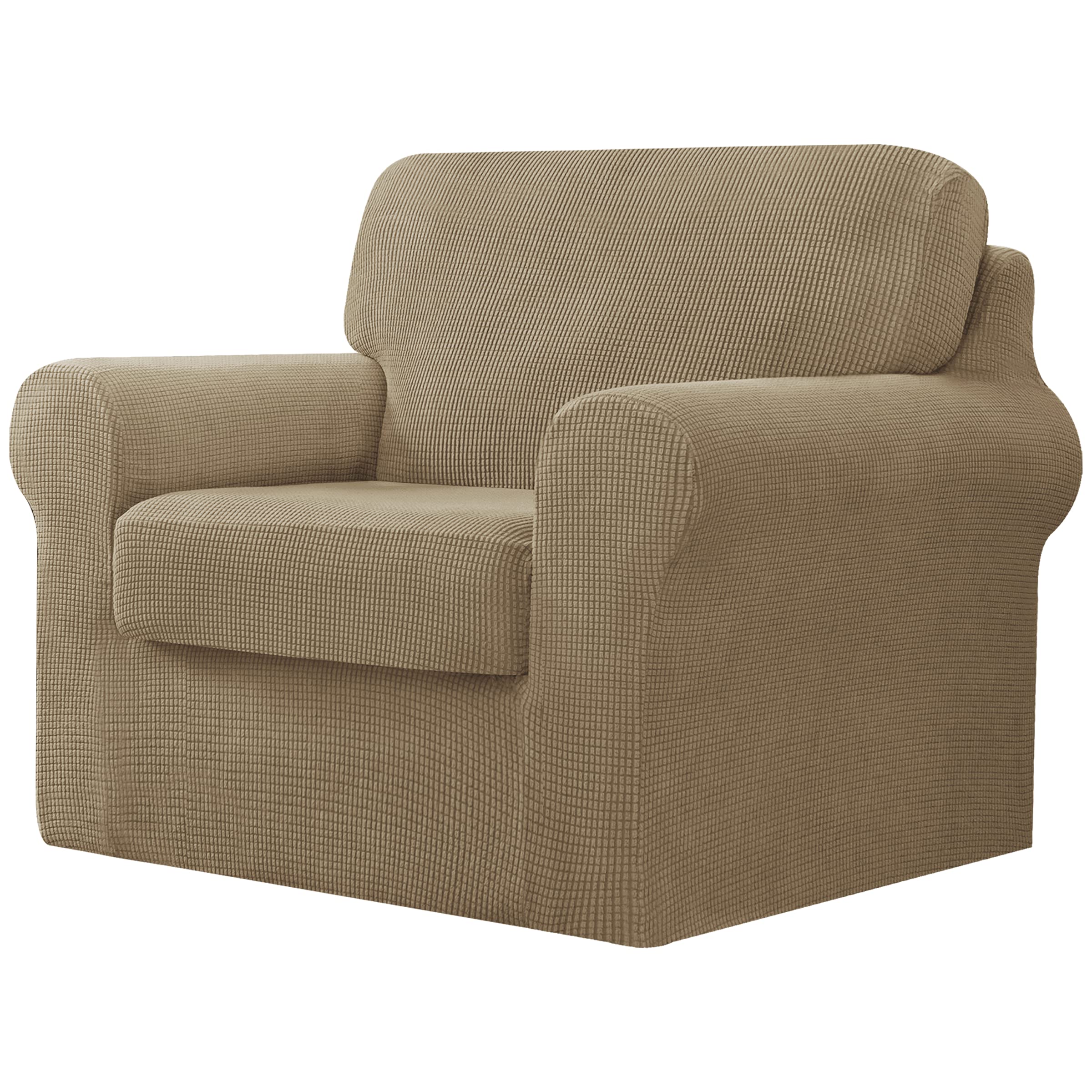 CHUN YI 3 Piece Stretch Sofa Cover, 1 Seater Slipcover with One Separate Cushion and Backrest, Jacquard Spandex Fabric(1 Seater,Sand)