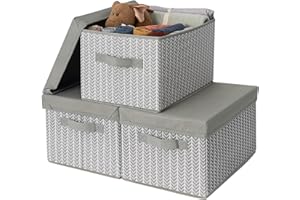 GRANNY SAYS Storage Bins Fabric, Large Storage Bins with Lids, Foldable Storage Box Closet Shelf, Decorative Storage Baskets for Organizing Bedroom Dorm Office, Gray/White, 3-Pack