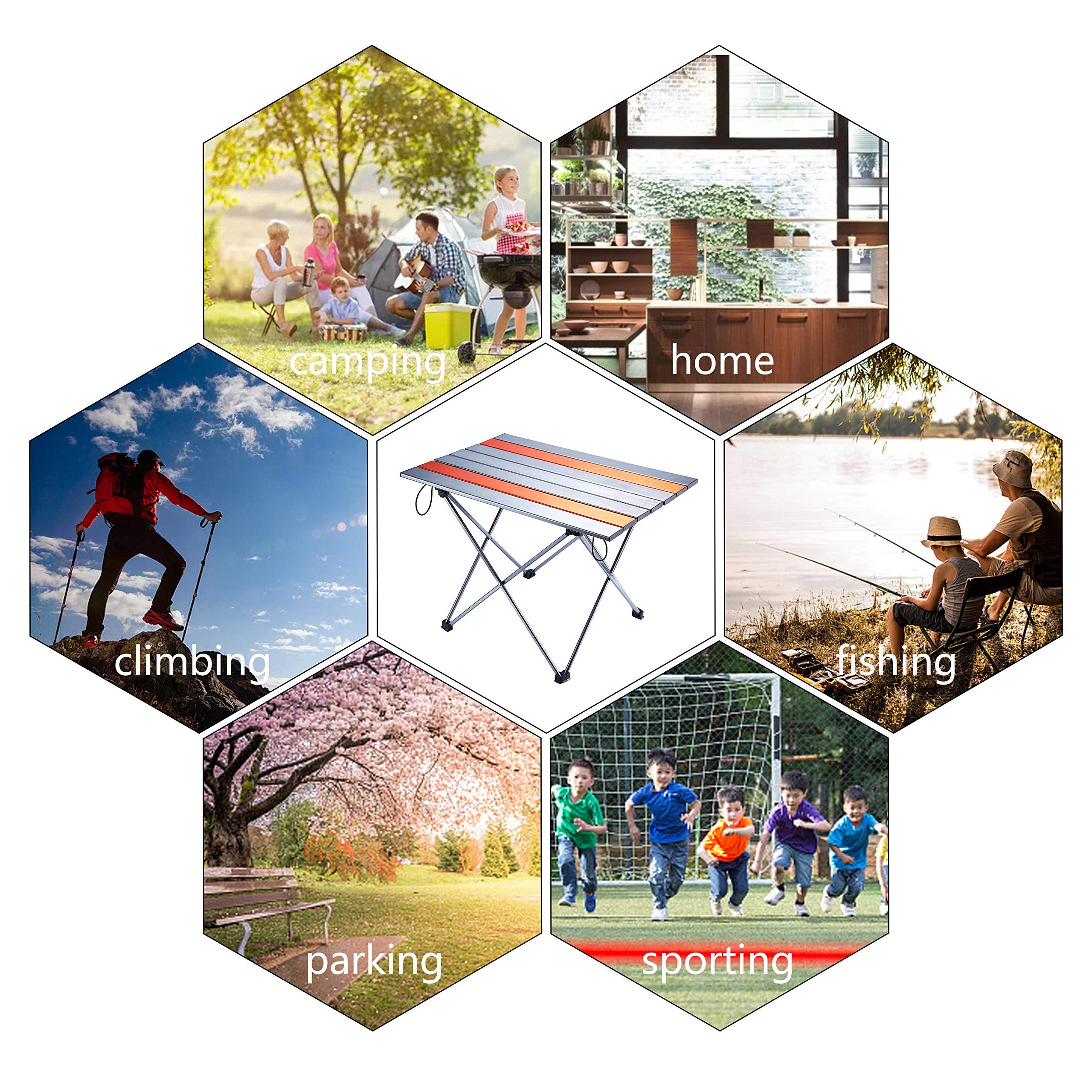 Movaty Portable Camping Table Foldable Outdoor table Lightweight Roll Up Aluminum for Indoor and Outdoor Desk with Carry Bag for Picnic, BBQ, Fishing,Hiking and Travel,Easy to Clean Multicolor