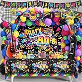 80s Party Decorations 90s Theme Birthday Party Decorations 80s Party Supplies with Back To The 80's Backdrop Tablecloth HAPPY BIRTHDAY Bannner Radio Boombox and Mobile Phone Balloon Arch Kit