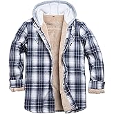 IVUMA Men's Cotton Plaid Long Sleeve Shirts Jacket Fleece Lined Flannel Shirts Sherpa Button Down Coat with Hood