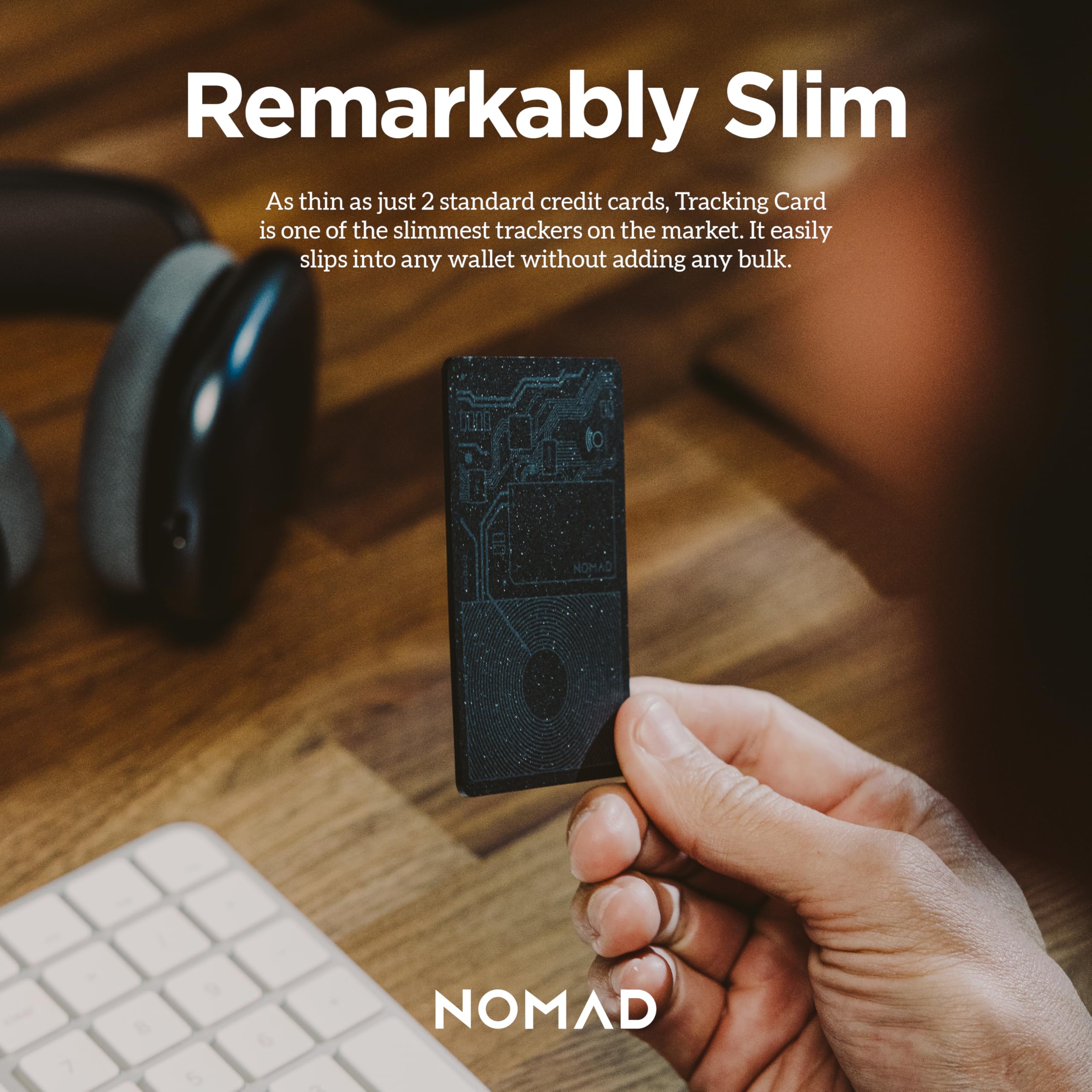 Nomad Tracking Card, Slim Card Tracker With IPX7 Waterproof and Dust Proof - Card Tracker for Wallet, Luggage & Passport, 5 Months Gps Tracker Long Battery Life, Rechargeable, Compatible with iOS Only
