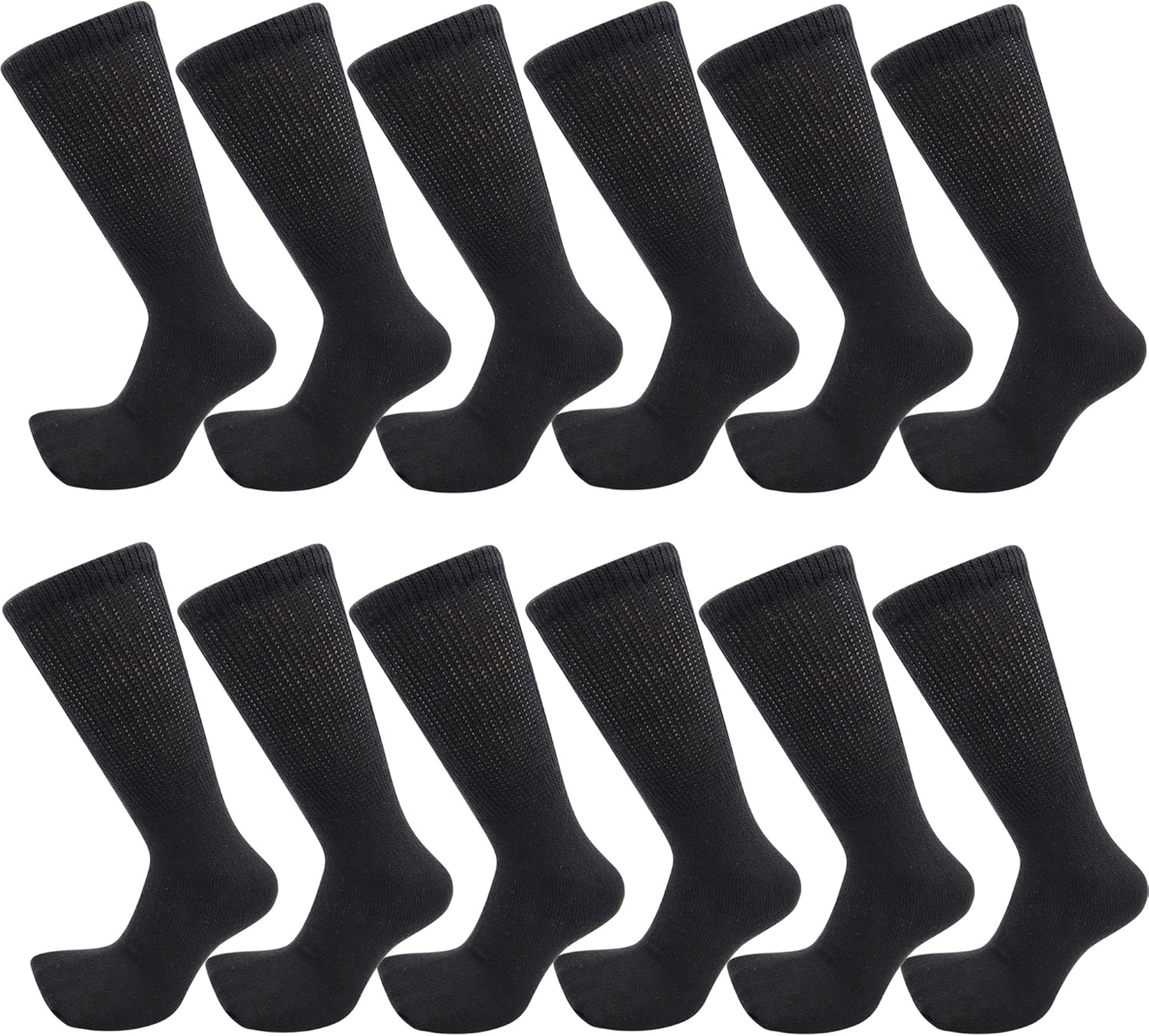 USBingoshop 12 Pairs Mens Physicians Approved Crew Diabetic Socks Cotton 10-13 (12 Pairs D-Black): Clothing