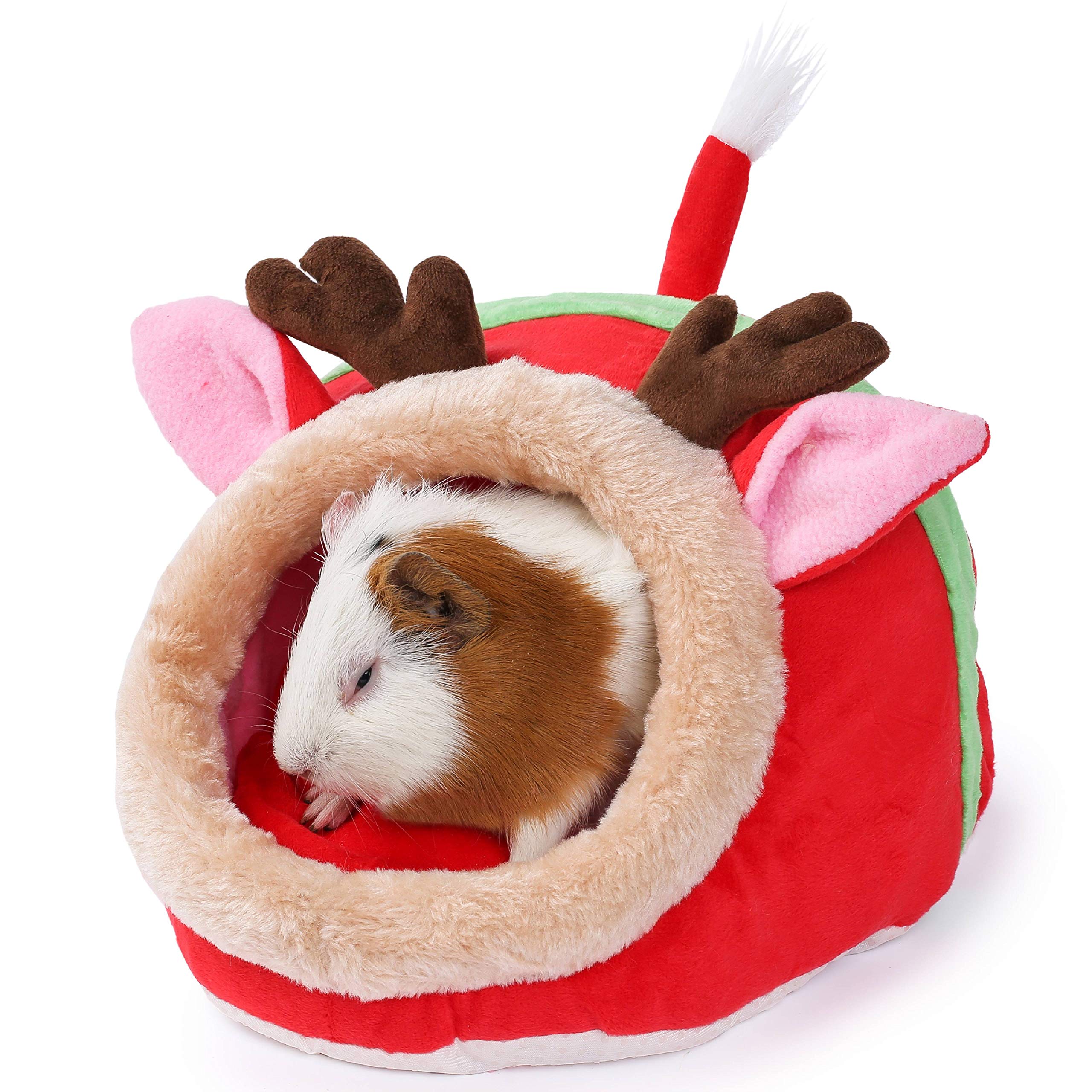 JanYoo Guinea Pig Rabbit Ferret Bed Hide Huts Removable Cushion for Rat Accessories Toys (L,Reindeer)