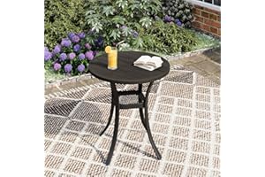DIFY 27.6" Round Patio Dining Table, Outdoor Bistro Table with Rust Resistant Metal Frame, Ideal for Lawn, Backyard and Deck, Dark Grey