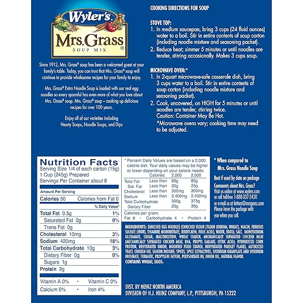 WYLER’S MRS. GRASS EXTRA NOODLES SOUP MIX, 5.2 OZ BOX