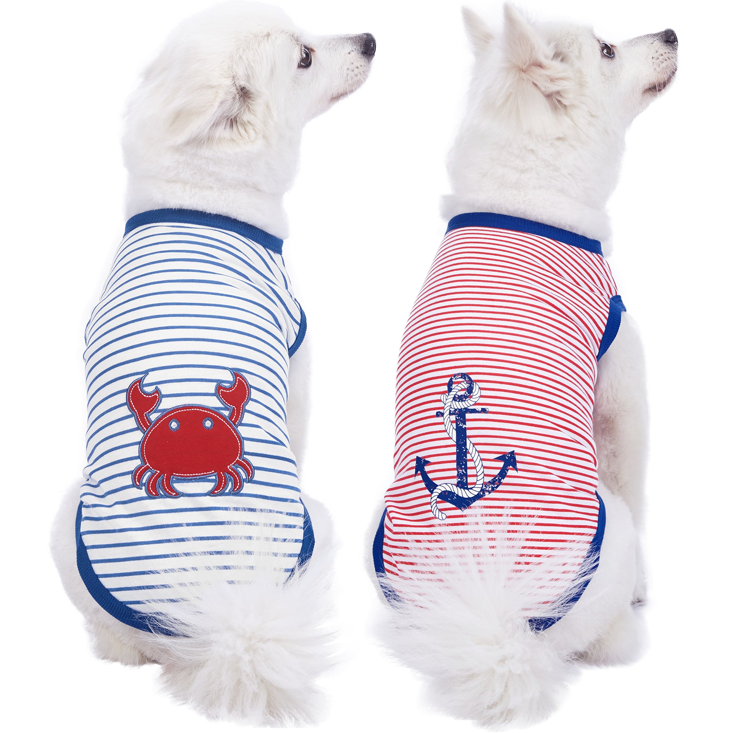 Blueberry Pet Comfy Sunshine Sea Lover Cotton Blend Dog Shirts Tank Top, Back Length 14"/36cm, Pack of 2 Clothes for Dogs