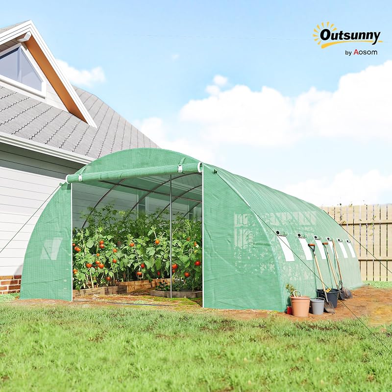 Estufa exterior 6x4x2 m com 2 varas de suporte verdes