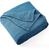 Carriediosa 100% Cotton Muslin Throw Blanket 50" X 70" Throw XL Size,4-Layers Summer Gauze Throws for Bed Couch,Soft Lightweight Breathable Linen Blankets Bedspread for Adults All Season,Dusty Blue