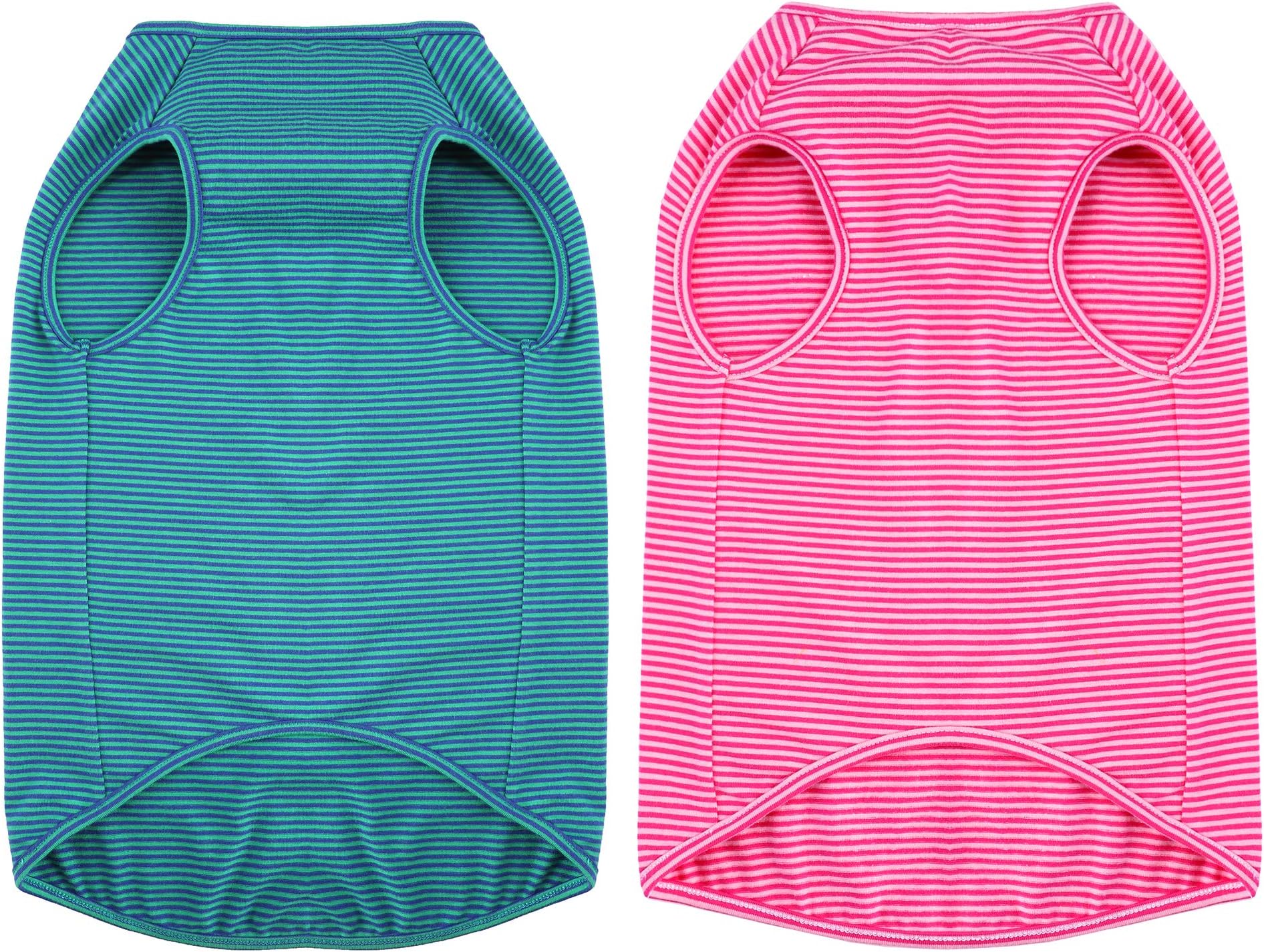 WEONE Dog Summer T-Shirts Striped Cotton Vest,Pet Breathable Soft Basic Clothes for Small Medium Larg Boy Girl Dogs,L