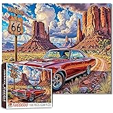 Highway Car Jigsaw Puzzles 1000 Pieces for Adults Route 66 Vintage Car Puzzle for Adults Desert Puzzles Game Toys Gift and Home Wall Decoration