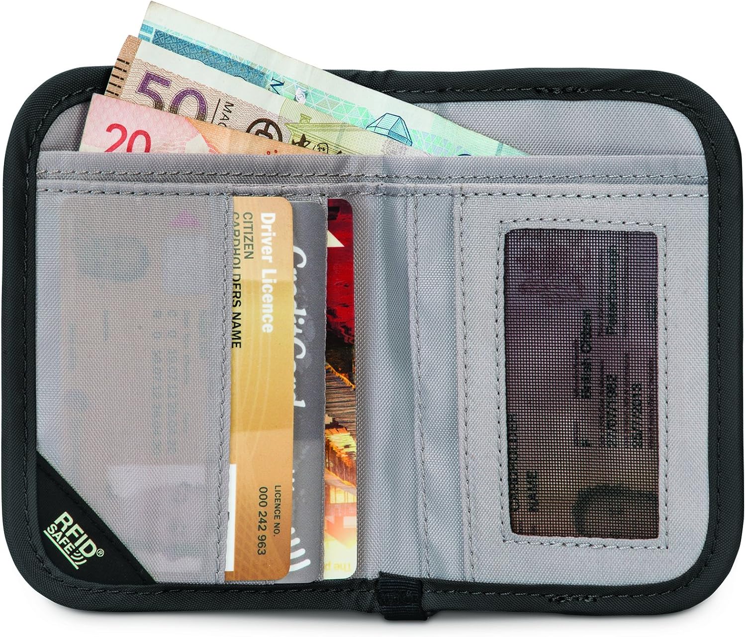  | Pacsafe RFIDsafe V50 Anti-Theft RFID Blocking Compact Wallet, Black, One Size | Travel Wallets