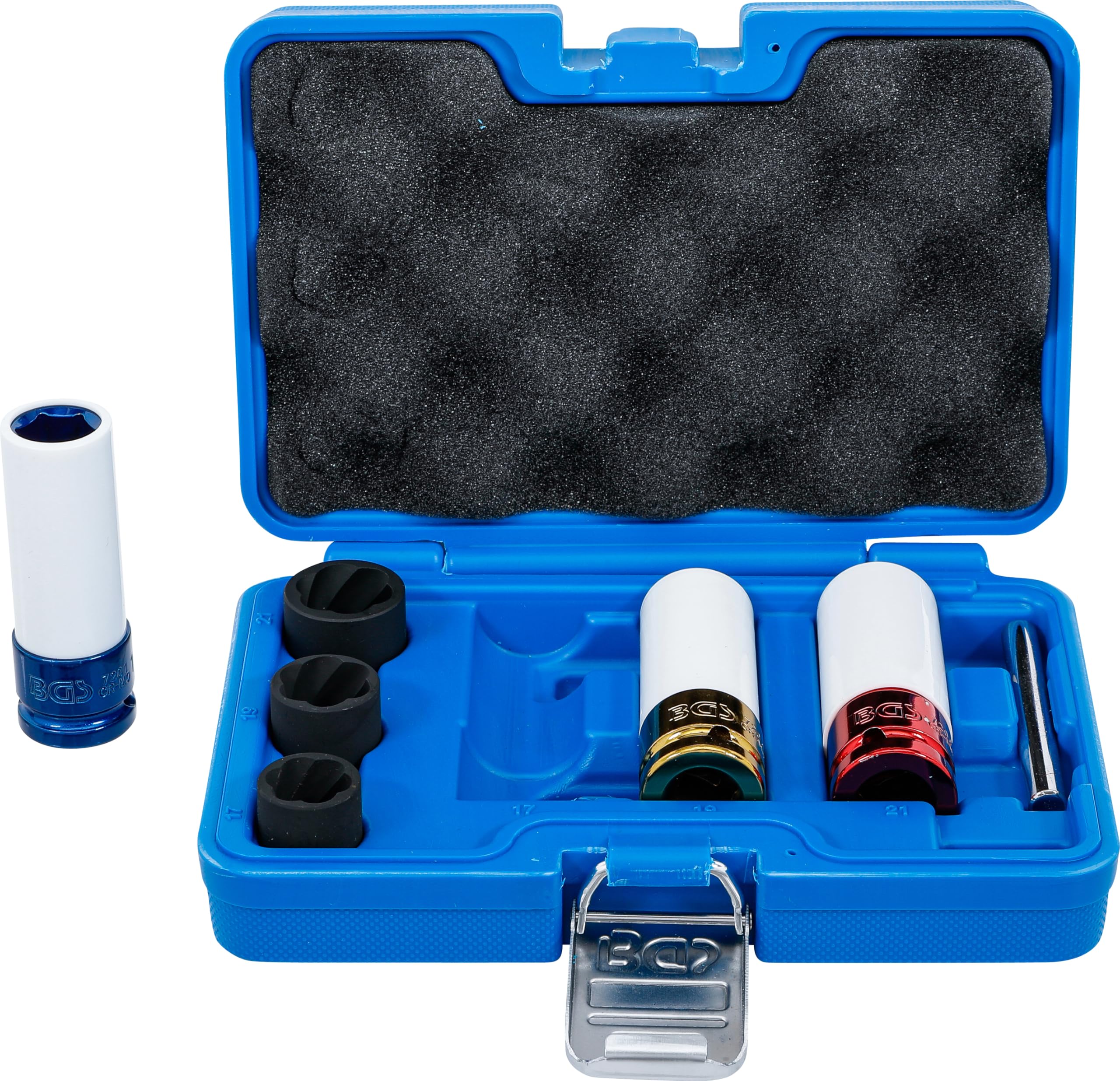 BGS 74297 | Protective Impact Socket and Twist Socket Set (Spiral Profile) / Screw Extractor | 12.5 mm (1/2") Drive | 17 - 21 mm | 7 pcs.