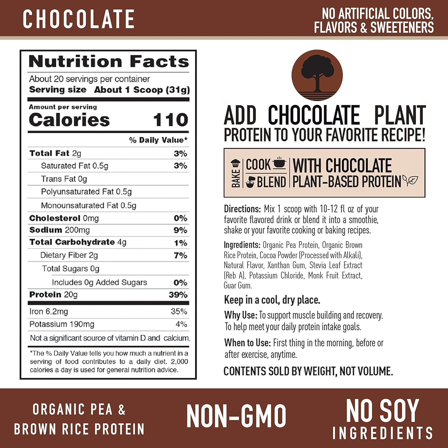 Nature's Best Plant Based Vegan Protein Powder by Isopure - Organic Keto Friendly, Low Carb, Gluten Free, 20g Protein, 0g Sugar, Chocolate, 20 Servings: Health & Personal Care
