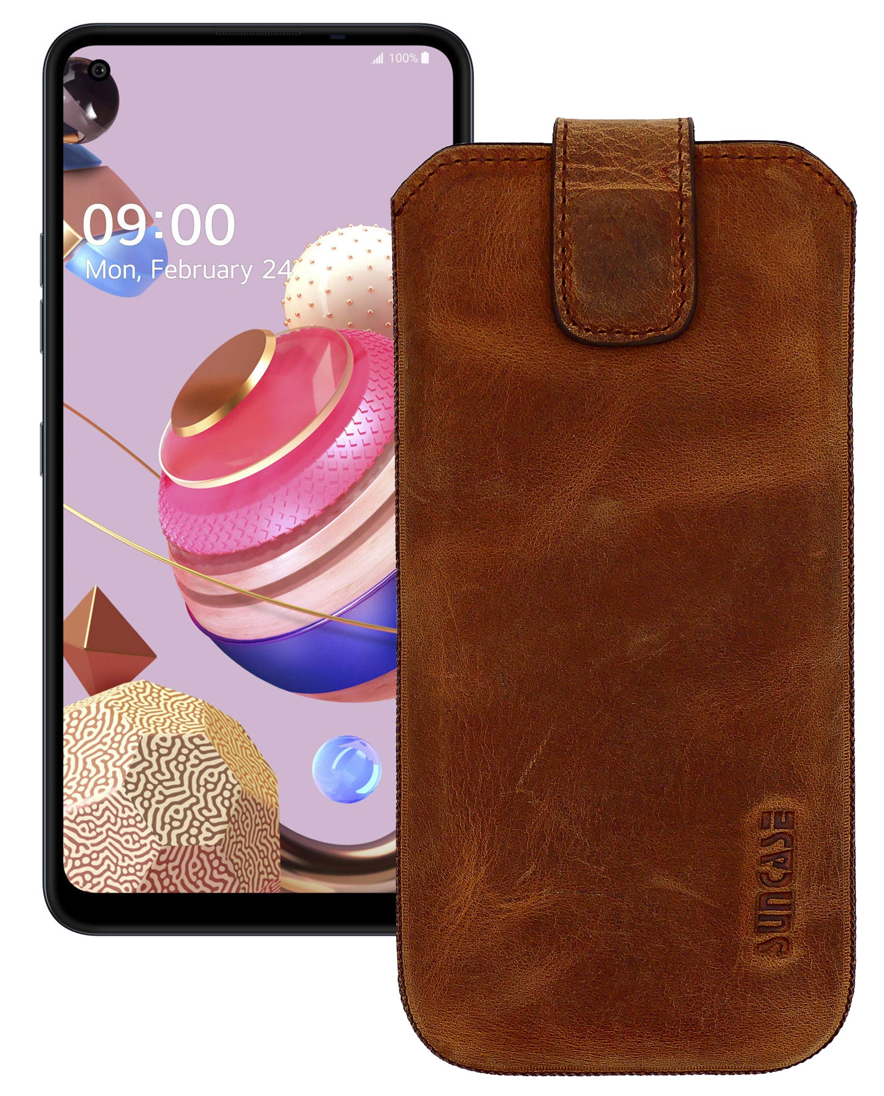 Suncase Case Compatible with LG K41s Case with Additional Case / Shell / Bumper Flap with Pull-Up Strap / Leather / Antique Coffee