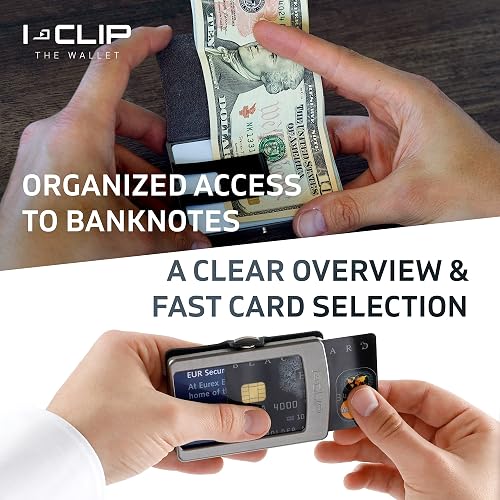 I-CLIP Original Slim Wallet - Leather & Wood Design With Money Clip, Holds Up To 12 Cards, Made In Germany (Nut Tree, Artis)