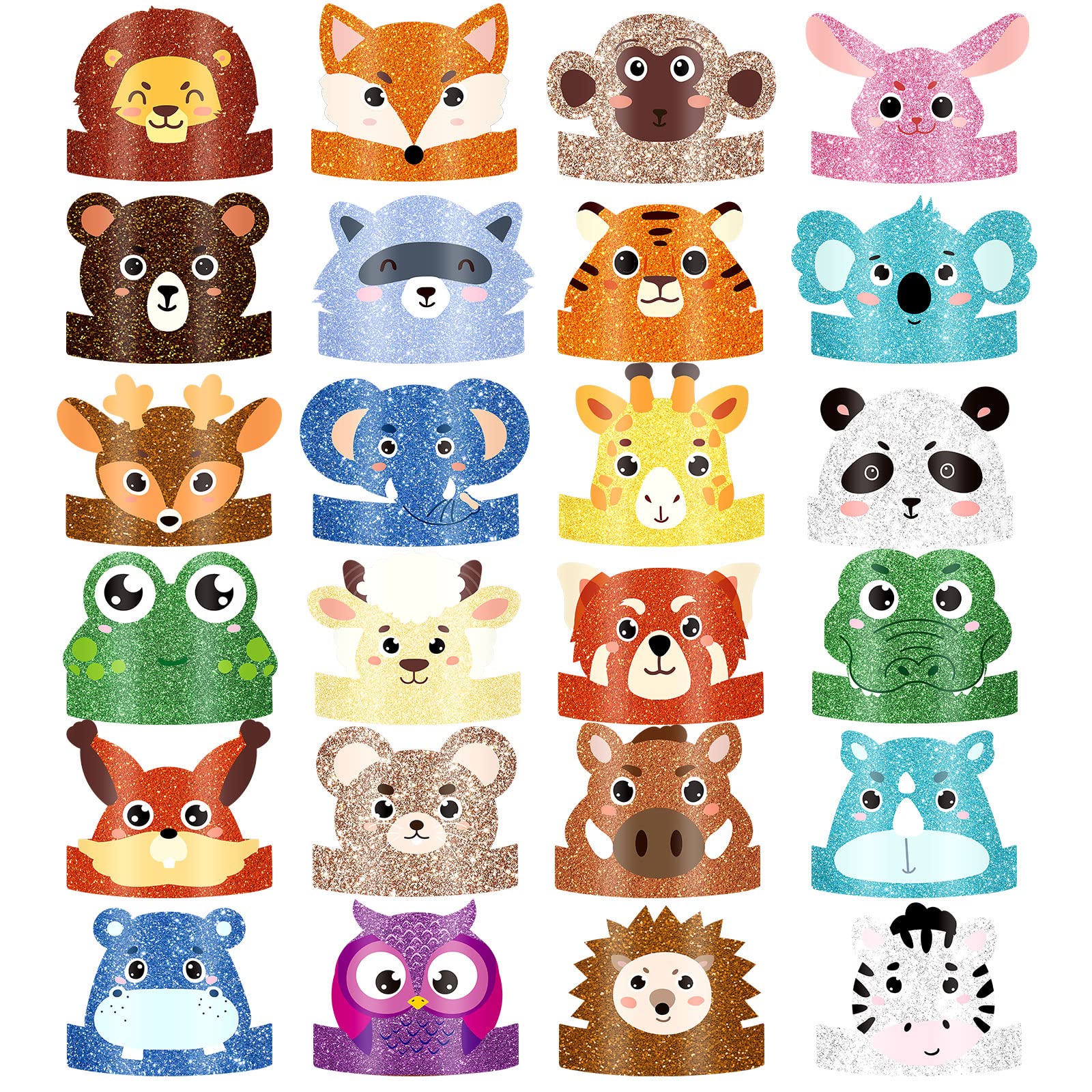 Photo 1 of 24 Pcs Animal Birthday Party Hats Animal Headbands Jungle Safari Animal Paper Party Crown for Girls Kids (Assorted Animals)