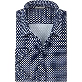 Alex Vando Mens Print Button Down Shirts Breathable Long Sleeve Regular Fit Knit Dress Shirts for Men