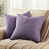 ZeeMart Rustic Cotton Linen Throw Pillow Covers Set of 2, 18x18 Inch Purple, Farmhouse Style Decorative Couch Pillow Cases Cushion Covers for Sofa Bed Living Room Home Decor