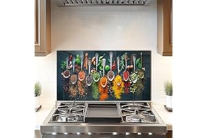DAIFURONGE Tempered Glass Backsplash For Kitchen Behind Stove,Spice Stove Backsplash Top Cover,Easy to Clean Glass Splashback, Sink Cover Splash Guard,Home Kitchen Wall Decor (Art Deco 1, 30"x16"(76.2x40.64cm))