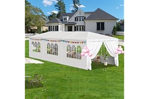 USNIPOYA 10' x 30' Outdoor Party Canopy Tents with 8 Detachable Sidewalls, White Patio Gazebo Shade Event Shelter Tents with Transparent Windows for Party, Wedding, Birthday, Events, Gatherings, BBQ