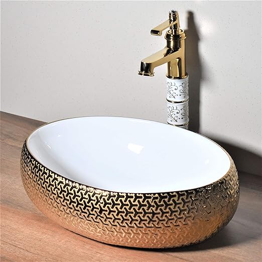 InArt Countertop Ceramic Wash Basin in Gold Color For Bathroom/Table Top Wash Basin/Ceramic Wash