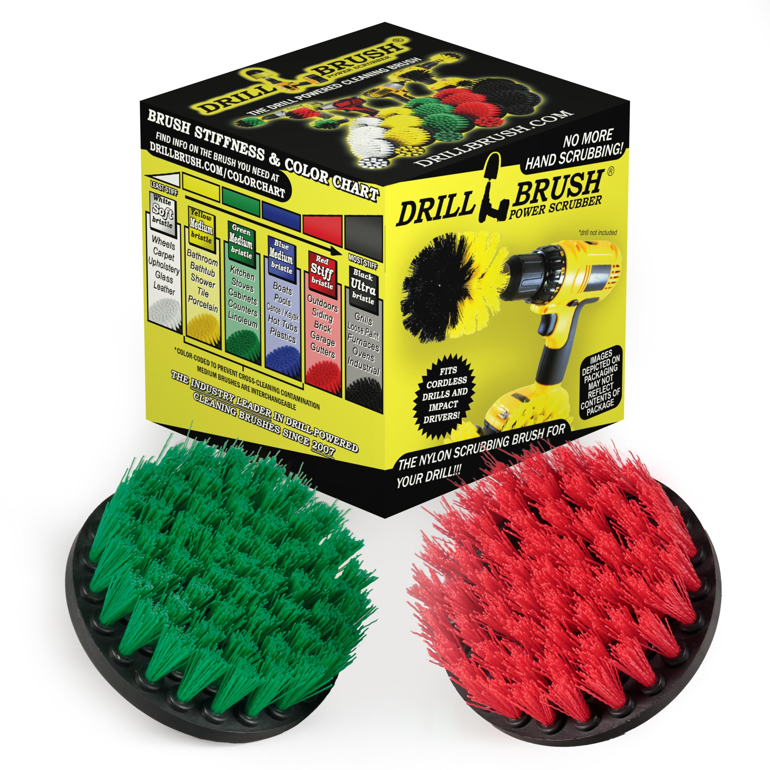 Drillbrush - Indoor/Outdoor Medium & Stiff 4-Inch Round Spin Brush Combo Kit - Cleaning Supplies - Stove, Oven, Sink - Grout - Outdoor Rug - Deck - Algae, Mold, Mildew, Moss