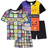 Pokemon Boys Pajamas for Kids Teens 2 Pack Short Sleeve T Shirt & Shorts, Pikachu PJs Lounge Set Anime Gifts for Boys