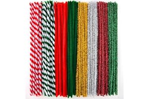 Hapeper 200 Pieces Christmas Pipe Cleaners Glitter Chenille Stems for Arts Crafts Projects Supplies, 8 Colors