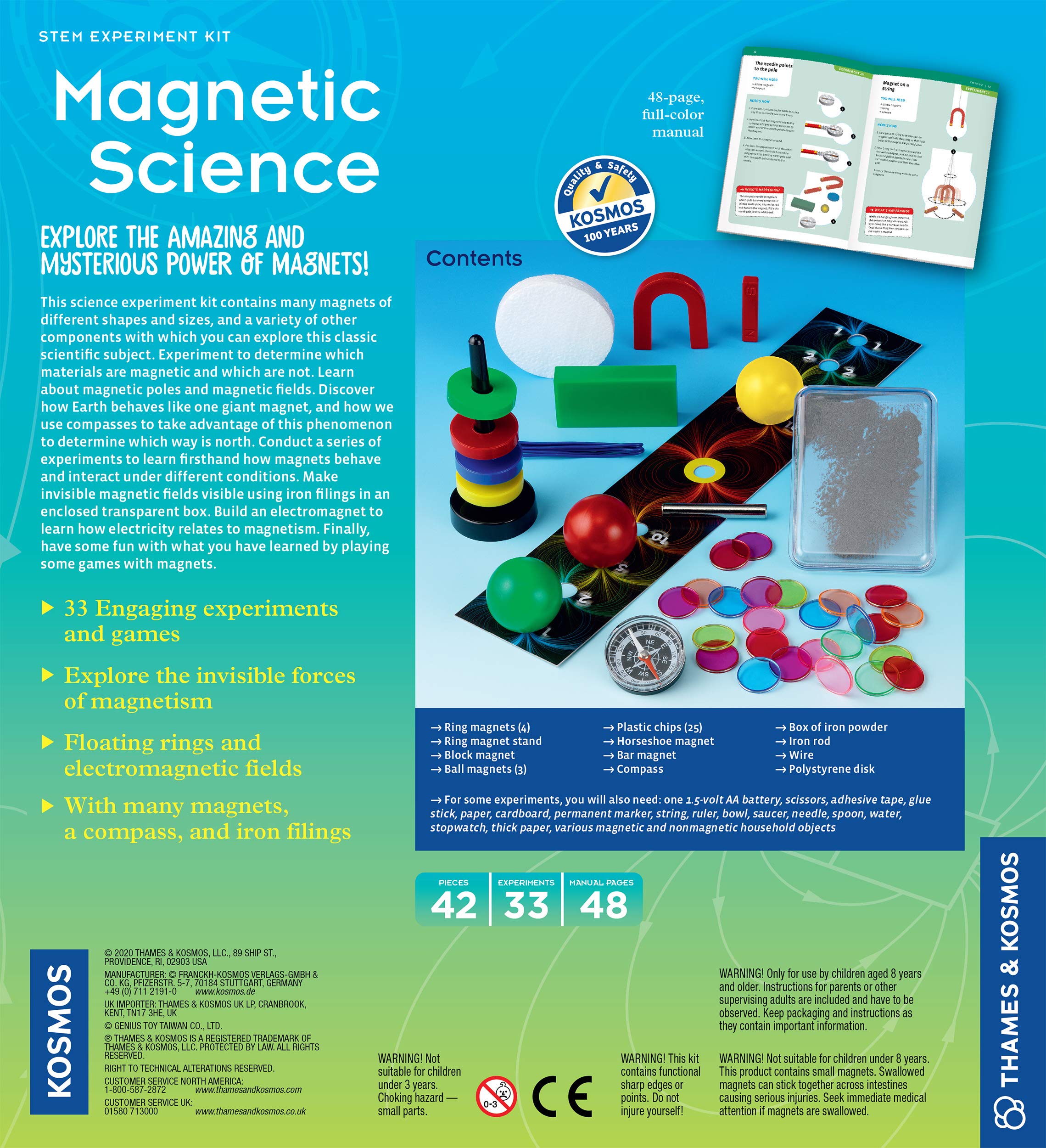 Thames & Kosmos Magnetic Science | 33 STEM Experiments | Ages 8+ | Learn About Earth’s Magnetic Poles | Discover How Invisible Magnetic Fields Work | Full-Color 48-Page Manual