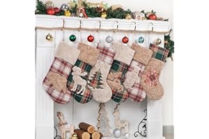 LUBOT 2025 New 6 Pack Christmas Stocking 20" Red Green Plush Plaid Mix and Match Classic Rustic Farmhouse Country Cotton Fireplace Hanging Xmas Stockings Decorations for Family Holiday Season Decor