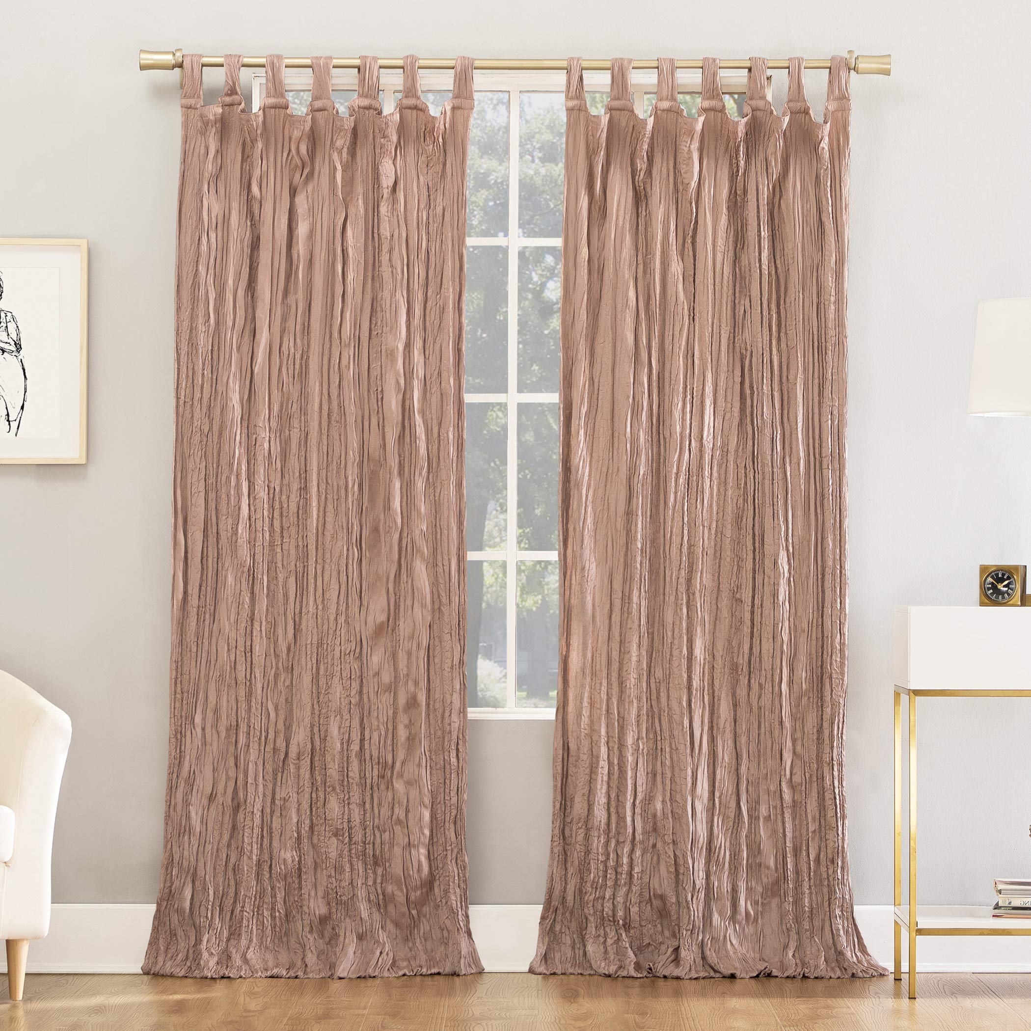 No. 918 Odelia Distressed Velvet Blackout Tab Top Curtain Panel, 50" x 95", Blush Pink