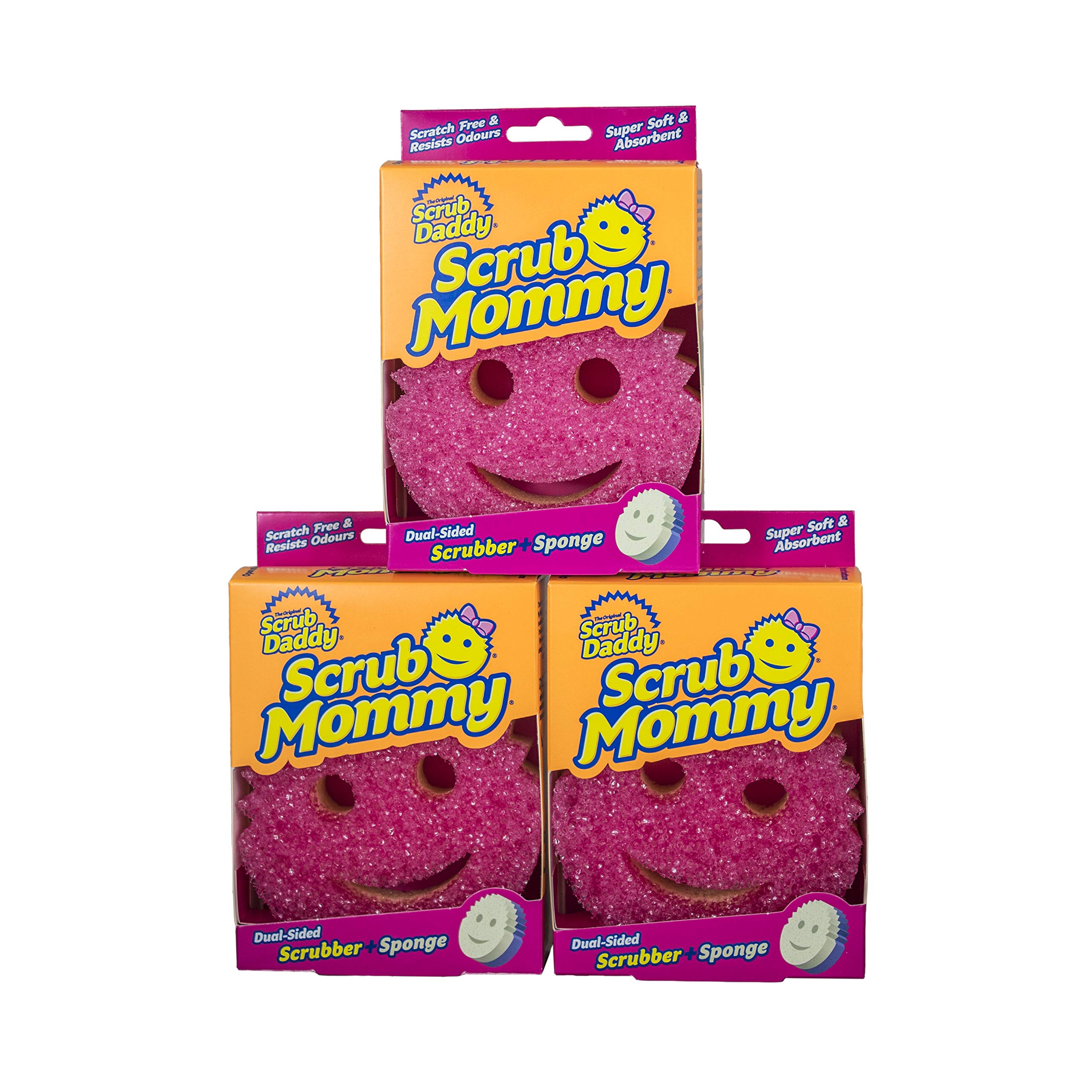 Scrub Mommy Dual Sided Cleaning Sponge 3 Pack - Firm Scrubber and Gentle Sponge in one - Scrub Daddy Texture Changing Scourer - (Pink)
