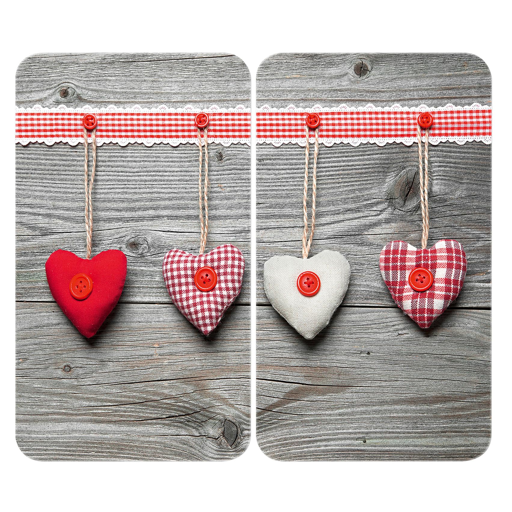 WENKO 2521481100 Universal cover plates Hearts - set of 2, for all types of cookers, Tempered glass, 30 x 52 cm, Multicoloured