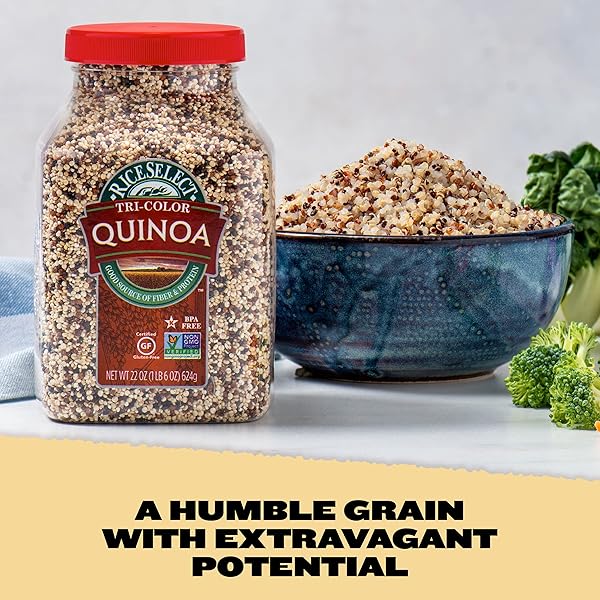 RICESELECT TRI-COLOR QUINOA, PREMIUM GLUTEN-FREE SEED, STAR-K KOSHER, AND NON-GMO QUINOA, 22-OUNCE JAR