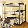 Movdevy Heavy Duty Metal Triple Bunk Beds for Adults and Kids and Teens, Modern Style Full Over Full Over Full Size Triple Bunk Bed with Safe Guardrail, 3 Bunk Beds Easy to Assemble (Black)