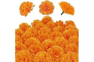 GOMALL 50 Pcs Artificial Marigold Flowers, 2inch Silk Marigolds Decoration Set,Orange Marigold Flowers Decor For Diwali,Indian Festival,Traditional, Backdrop,Parties,DIY Marigold Garlands,Wedding,Bush Floral