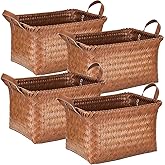 NedoMfde Storage Baskets 4-Pack - Woven Laundry Basket Organizer, 15x11x10.5 Inch Open Hamper Bins for Clothes Blanket Storage, Shelf Closet Organization, 25L Handwoven Rattan Baskets for Home Decor