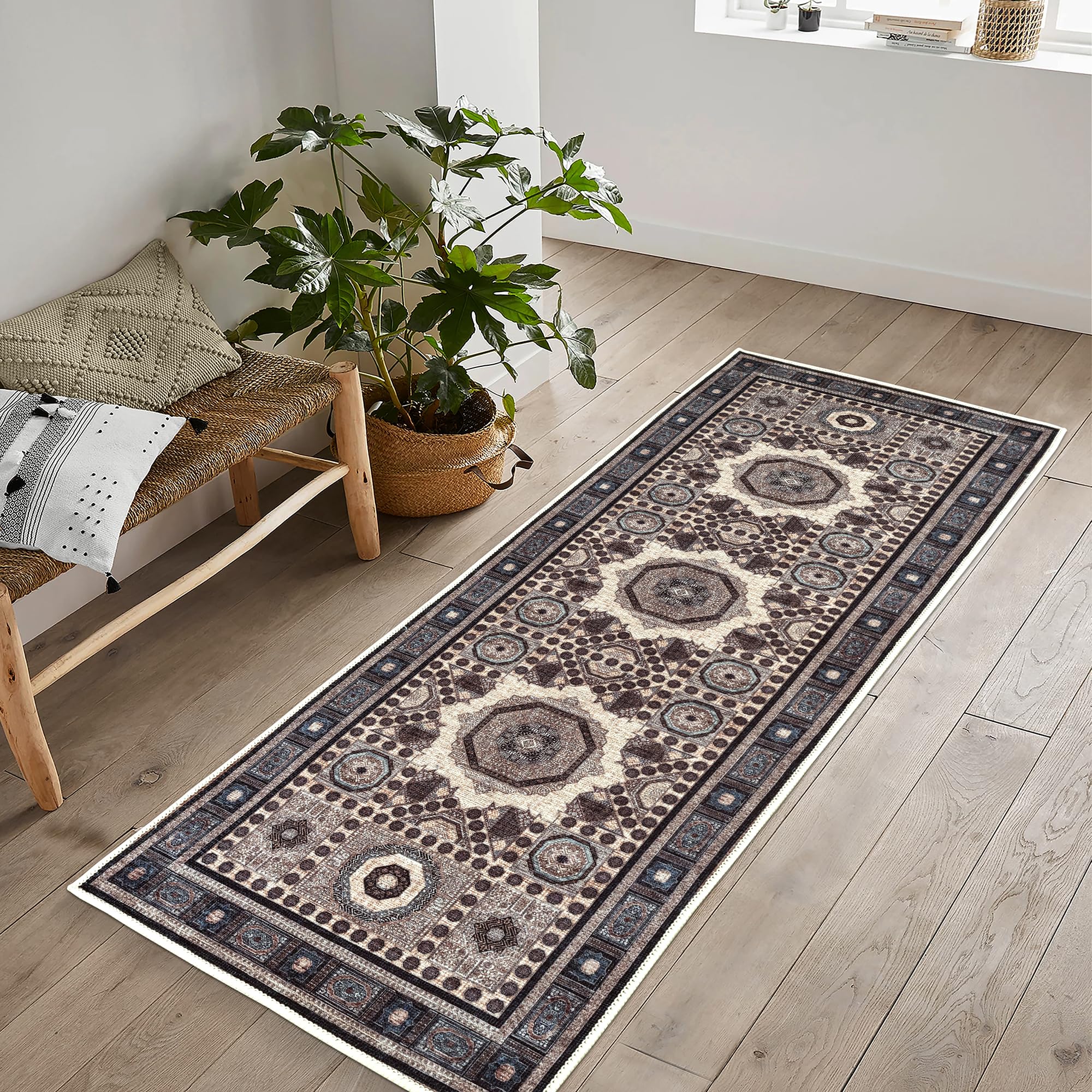 artyrugs Machine Washable Rug, 80x150cm, 75% Recycled Cotton, Short Pile, Non-Slip Backing, Non-Shedding, Suitable for Living Room, Bedroom, Kitchen, Hallway, Office, Imperial Brown & Beige