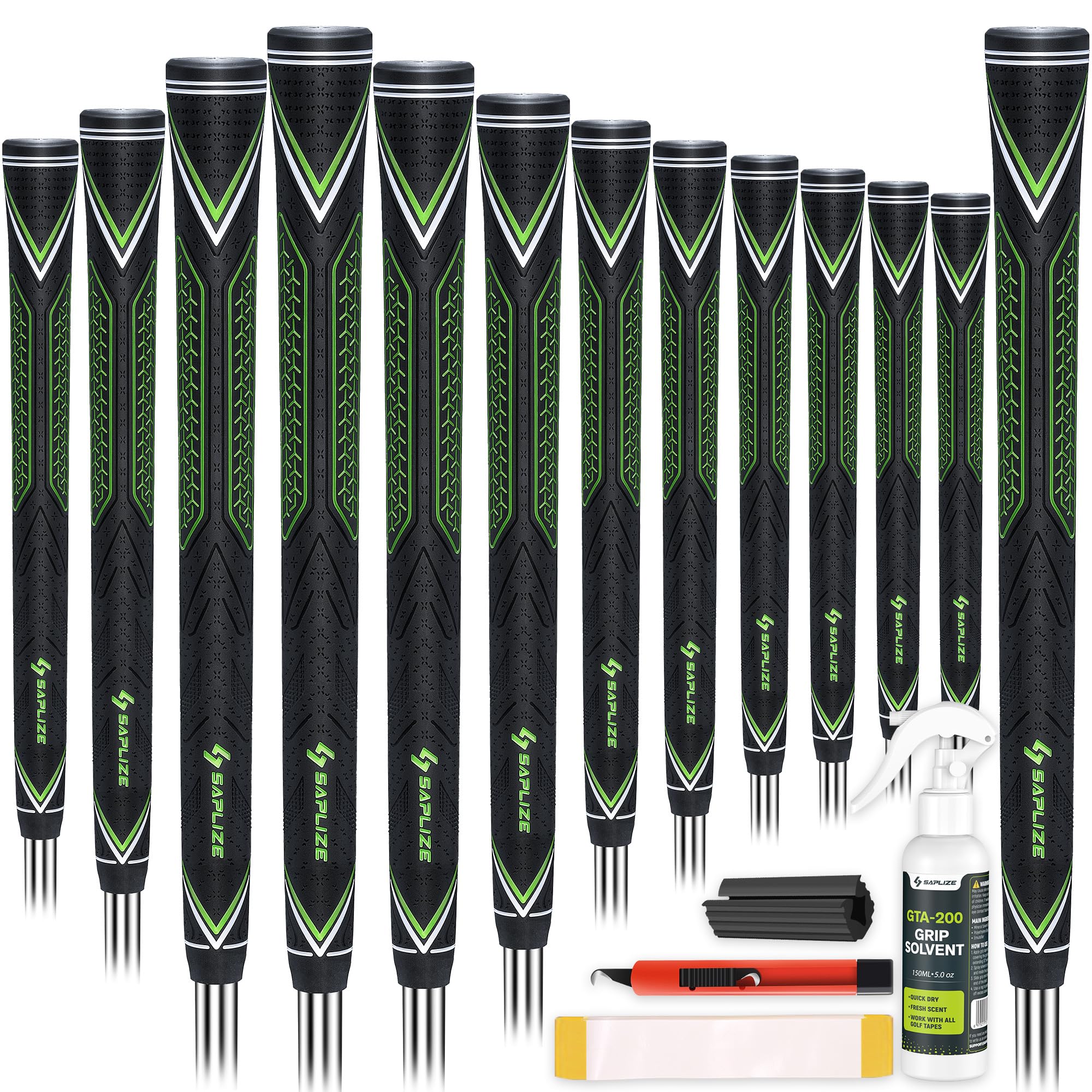 SAPLIZE High-Performance Rubber Golf Grips, High Shock Absorption, Non-Slip, 13 Grips with All Kits, Oversize, Green, CC10 Golf Club Grips