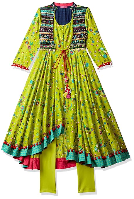 Girls' Asymmetrical Hemline Regular Fit Salwar Suit Set