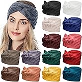 Canlierr 15 Pcs Winter Knit Headbands for Women Knit Hair Wrap Soft Ear Warmers Crochet Head Wrap Head Band Bow Knot for Women Warm Winter Gifts