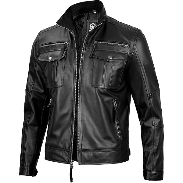 Men Cafe Racer Motorcycle Style Solid Color Leather Jacket Slim