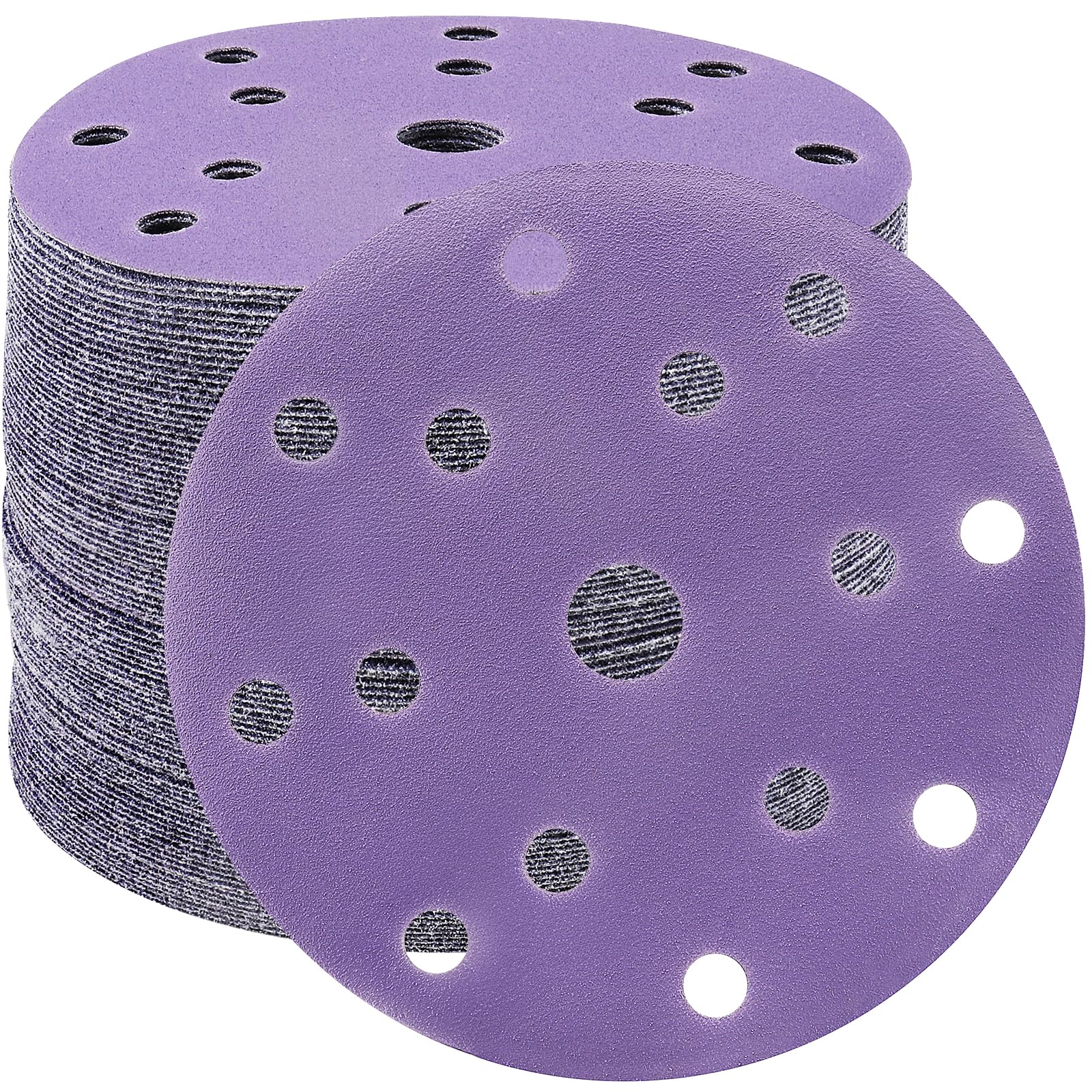 STEBRUAM 50pcs 150mm Sanding Discs 320 Grit 15 Holes Hook and Loop Sanding Pads for 6Inch Random Orbital Sander Purple