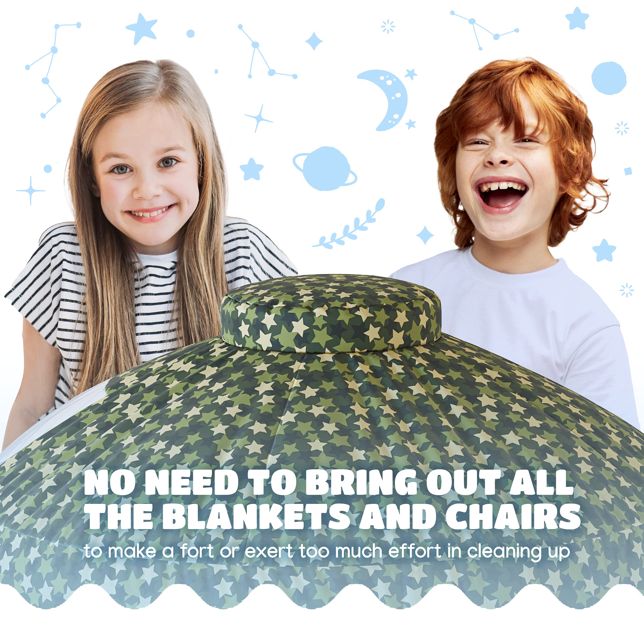 Skywin Inflatable Tent for Kids (Camo Dark Grey), Inflatable Air Tent for Kids Sets Up and Stores Away in Seconds, Improved Blow up Fort (Fan NOT Included) (Camo Stars)
