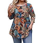 IN'VOLAND Plus Size Tops for Women 3/4 Sleeve Loose Shirts to Wear with Leggings Summer Fall 2025 Clothes
